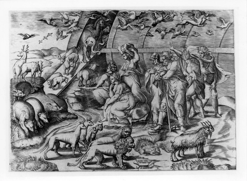 Cavalieri G. B. (1550 - 1570 circa), Noè e gli animali escono dall'arca, da Raffaello